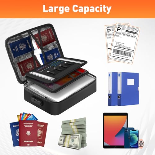Mondoshop 5200°F Fireproof Document Bag with Lock for Home, Office & Travel | Waterproof Protection, Secure Combination Lock, Multi-Layer Organizer, Large 4-Inch Capacity, Lightweight Portable Design - size: 5200℉ Fireproof + Water-Resistant Soft Bag