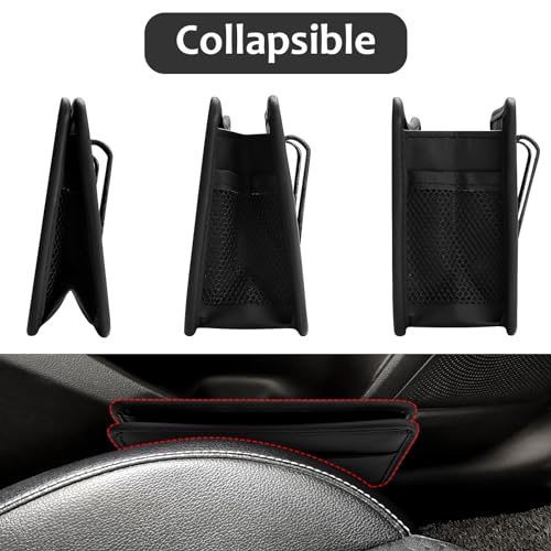 Accmor Collapsible Car Trash Can, Leather Vehicle Garbage Organizer Bin Holder with One Roll Trash Bag, Foldable Hanging Mini Cars Storage Bag Container for Auto, SUV (Black) - color: Black