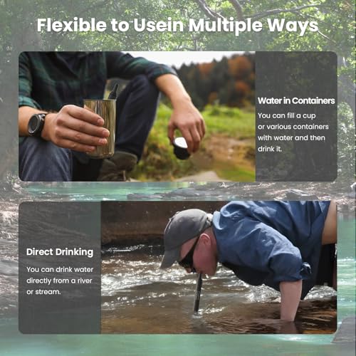 Portable Water Filter Straw Survival, Essential Camping & Hiking Gear, Water Purification Straw for Travel, Biking and Emergency Preparedness - color: Black, style: 4PACK