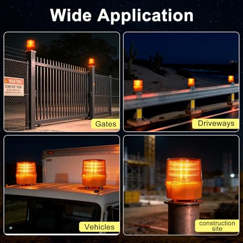 Aolyty Solar Warning Light, Magnetic Base, Rotating Flash Mode, Yellow | IP65 Waterproof Safety Beacon for Driveways, Construction Sites, Guardrail Outdoor Warning - color: Yellow