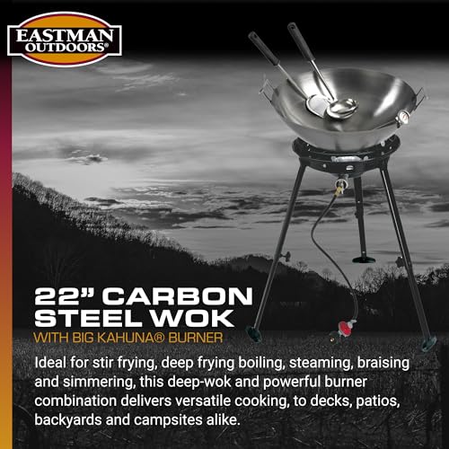 Eastman Outdoors 37212 Outdoor Gourmet 22 Inch Carbon Steel Wok Kit,Black & Steel