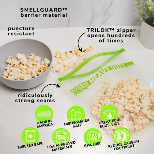 REUSABLE STORAGE BAGS by Smelly Proof, Large HEAVY DUTY 5-mils US-Made BPA FREE, NO PEVA, Dishwasher-Safe Reusable Freezer Bags CLEAR FLAT Quart 10" x 8.5" 5pk - size: 5pk Large Quart 10x8.5"