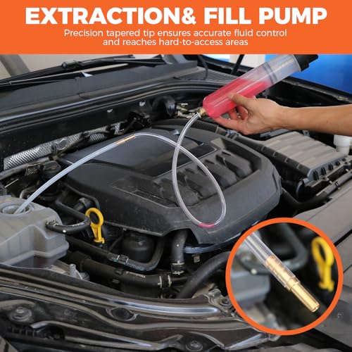 HORUSDY 200cc Fluid Extractor Syringe Oil Pump, Fluid Evacuator with 23" Flexible Hose, 12" Fine & Coarse Hoses, for Automotive, Motorcycle, Marine & Equipment Maintenance (9PCS) - size: 200ML with Hose