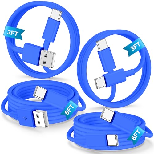 4 Pack 3/3/6/6FT 60W USB C to USB C Cable & USBA to USBC Fast Charging Cord | Car Carplay USB C Charge Cable for iPhone 17 16 15 Pro Max, Type C Cable for Samsung S26/S25, MacBook Pro/Air, iPad - Blue - color: Blue, size: 3ft+3ft+6ft+6ft