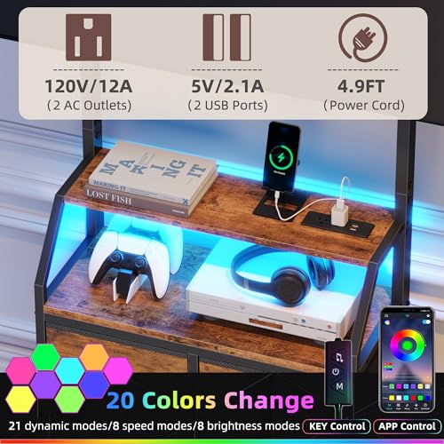 GYIIYUO Rolling TV Stand with Mount & 4 Fabric Drawers for 32-75 inch TVs | Holds up to 145 lbs with lockable rolling wheels, built-in 2 AC outlets and USB charging, great for apartments and bedrooms - color: Rustic Brown