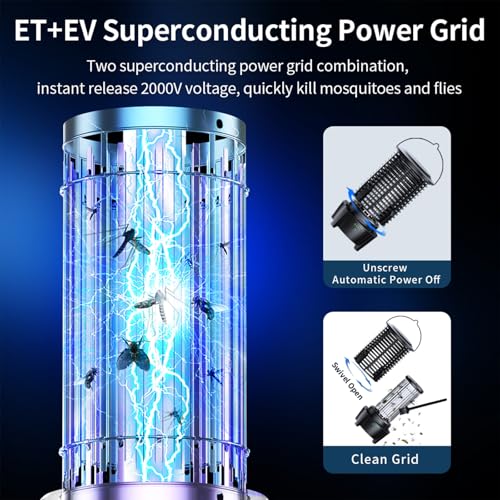 FOXLVDA 2-in-1 Bug Zapper & Mosquito Zapper with LED Night Light Cordless | Portable & Rechargeable Bug Zapper with 3600mAh Battery, Indoor/Outdoor Electric Fly Trap for Kitchen, Patio,Backyard,Camping