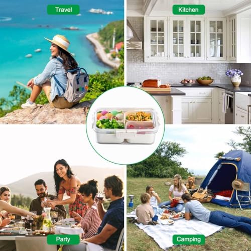 Small 4 Compartment Snackle Box Container Clear Snack Box with Lid | 2 Pack Mini Snacklebox for Veggie, Candy, Fruits, Nuts, Charcuterie, Travel & Picnics & Office Lunch - color: 2 pack 4 compartment divided snackle box container