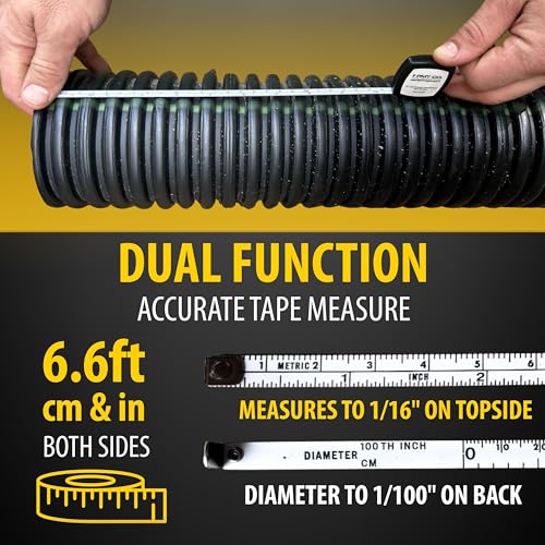 Perfect Tape Measure - Pocket Precision Circumference and Diameter Tape Measure and Layout Pocket Tool in Metric and Imperial - 1/4" Width x 6.6ft / 2m Length Blade