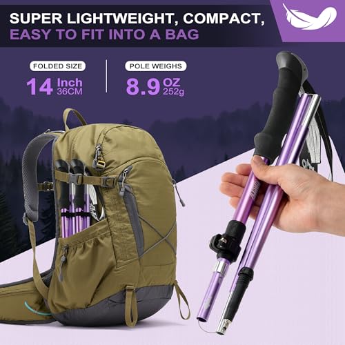 AISUNOURDOOR Lightweight Adjustable Trekking Poles, Aluminum Collapsible Travel Hiking or Walking Sticks for Women Children, with One Disposable Raincoat - color: Purple 2