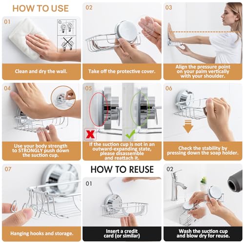 LEVERLOC Soap Holder, Soap Dish for Shower, Suction Cup Bar Soap Holder - style: 1 tier Silver