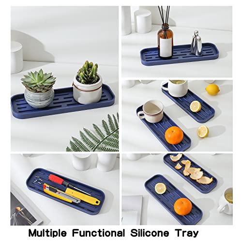 MicoYang Silicone Kitchen Sink Organizer Tray for Multiple Usage,Eco-Friendly Sponges Holder for Kitchen Bathroom Counter or Sink,Dish Soap Dispenser,Scrubber,Bottle,Cup (Navy Blue, 12"×4") - color: Navy Blue, size: 12" x 4" x 0.7"