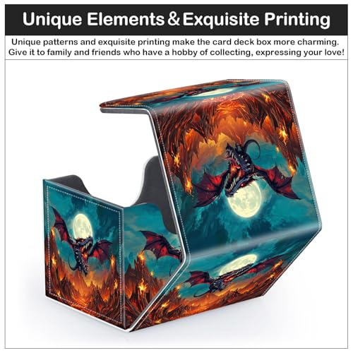 Premium Commander Deck Box,Magnetic Trading Card Storage Case for MTG TCG - Fits 100+ Single-Sleeved Cards,Dragon Flies Fire Mountain - color: Dragon Flies Fire Mountain