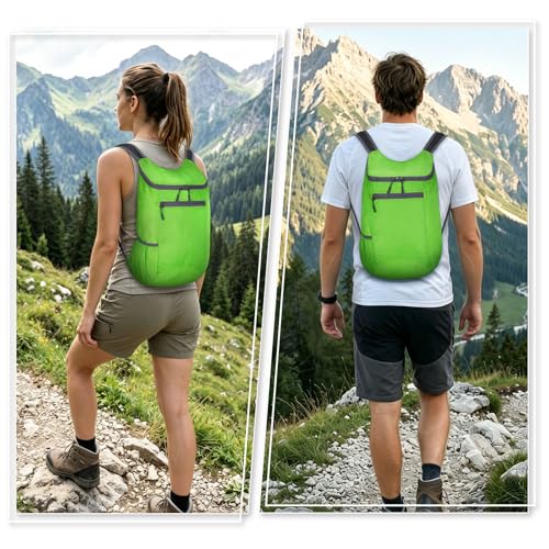 Lightweight Foldable Backpack,Travel Hiking Daypack Packable Bag | Green,20L Folding Backpack for Outdoor, Cycling,Camping, for Men and Women - color: Green