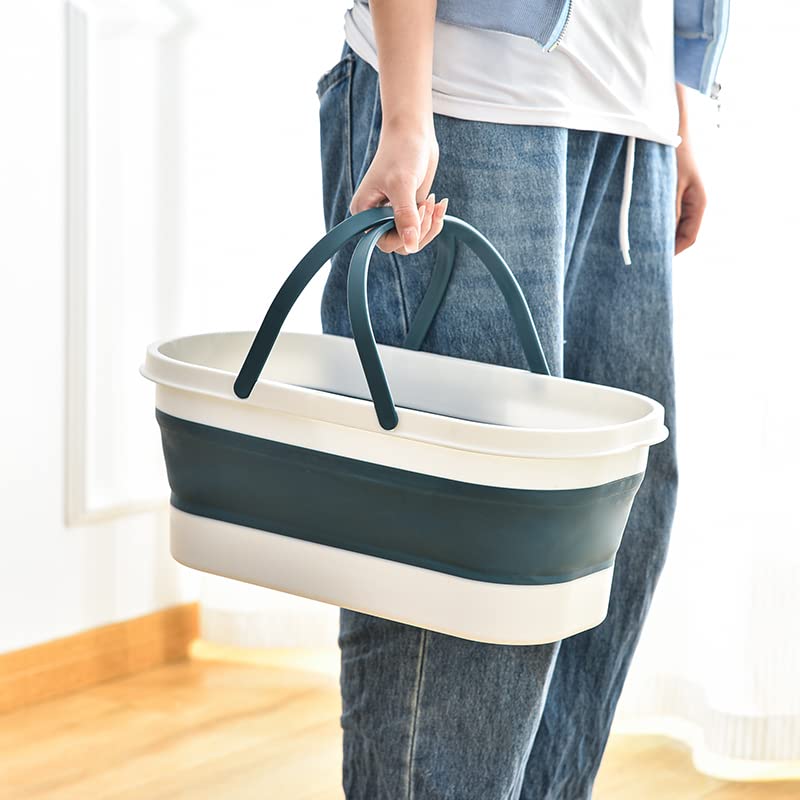 Goderewild Collapsible Bucket with Wheels 14L (3.7 Gallon) - Versatile and Durable for House Cleaning, Camping, and RV - Convenient Rectangular Mop Cleaning Basket - Lightweight & Compact (14L-Grey) - color: 14l-grey