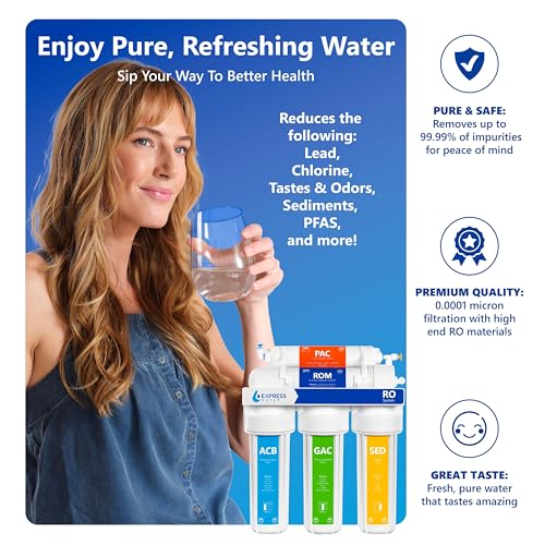 Express Water RO5DX, 5-Stage Under Sink Reverse Osmosis System, 50 GPD | NSF Certified 372 & 58, Deluxe Chrome Facuet, Reduces up to 99.99% of Impurities, Leak Detection - color: Chrome, style: 5 Stage