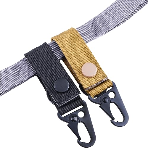Azarxis Tactical Molle Key Ring Chain Gear Clip Key Keeper Keychain Nylon Belt Key Holder Carabiners Hanger Buckle Hook - color: Khaki - 4 Pack
