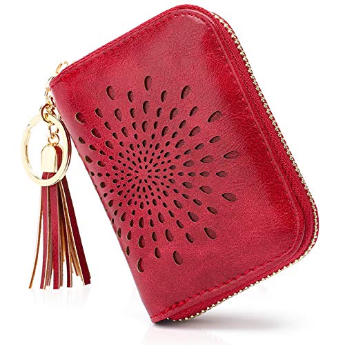 APHISON RFID Credit Card Holder Zipper Card Case Keychain Small Wallet for Women 1927 RED - color: 0-1RED(single zip)