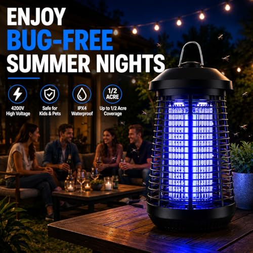 Bug Zapper Outdoor,4200v Mosquito Zapper Killer,Covers 1/2 Acre | Electric Bug zapper Helps Eliminate Mosquitoes and Flying Insects Outdoors. Ideal for Patio Backyard Garage. Easy-clean Tray