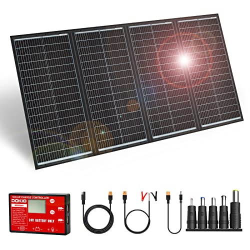 DOKIO 300W Portable Foldable Solar Panel Kit, 36V for 24V Systems | Folds to 20 x 38 in and weighs 15.2 lb; includes controller and USB; for 24V batteries, power stations and camping