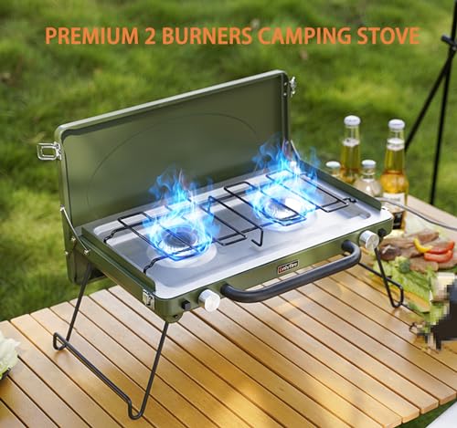 Portable Camping Gas Stove 2-Burner - color: Green
