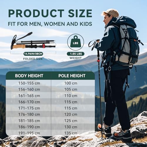 Carbon Fiber Trekking Poles, Lightweight Hiking Sticks with Cork Grip 2 Pcs - color: Black