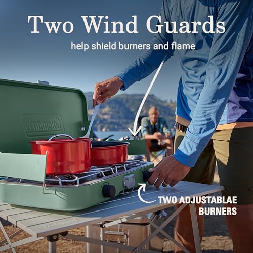 Coleman Cascade 222 2-Burner Camping Stove, Portable Cooktop with 22,000 BTUs, Matchless Lighting, & Dual Wind Guards, Great for Outdoor Cooking, Camping, Tailgating, Grilling, BBQs, & More - size: 2-burner