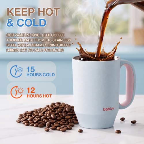 BABLOV 23 oz Ceramic Lined Tumbler with Straw Insulated Coffee Tumbler - color: Blue Sky, size: 23 Ounces