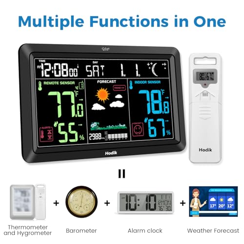 Weather Station Wireless Indoor Outdoor Thermometer Clock (Black)