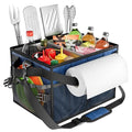 FANGSUN Grill Caddy, Foldable BBQ Caddy with Paper Towel Holder, Blue | 11 Compartments, Easy-Clean Aluminum Interior, 1680D Oxford Fabric, Water-Resistant, Shoulder Strap Included, Tailgating - style: Navy