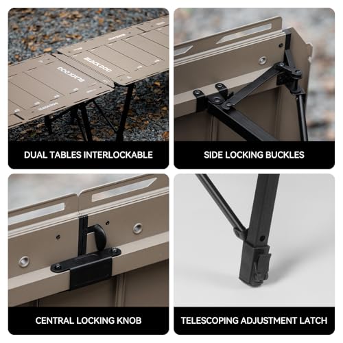 BLACKDOG IGT Camping Table, Portable 4.5U Folding Camp Table | Adjustable Height 16"-24"，IGT Modular System Compatibility，7 Expandable Plates, Aluminum，with Carry Bag，48.8" L x 22.8" W - color: Desert Sand