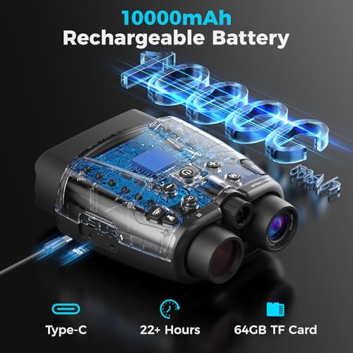 Night Vision Goggles, 4K Night Vision Binoculars with 3.99" HD Screen, 10000mAh Rechargeable, 64GB Card Included for Wildlife Observation & Surveillance - color: Carbon Black