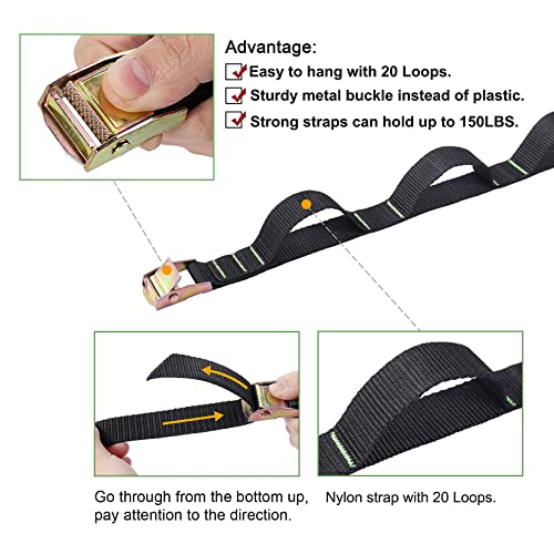 Ayaport Campsite Storage Strap Tent Camping Tree Hanging Organizer with 4 Carabiner Hooks 6 Stainless Steel S Hooks & 20 Separated Loops, Camping Set Travel & Outdoor Camping Gear