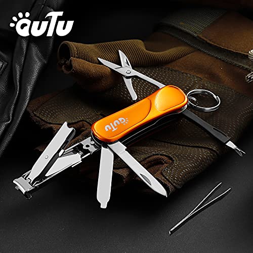 OUTU Keychain Nail Clippers Multitool, 7 in 1 EDC Utility Tool with Nail Clipper, Scissors, Gifts for Him Men Husband Dad Boyfriend (Orange)