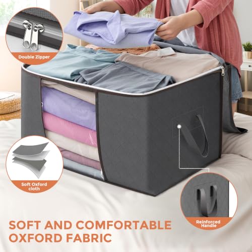 90L Large Storage Bags, 8 Pack Clothes Storage Bins Closet Organizers - color: Grey, size: 8 Pack-90L