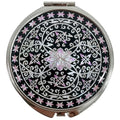 Portable Makeup Compact Double Magnifying Mirror Cosmestic Foldable Pocket Style Unique Mother of Pearl Design (Ivy) - color: Ivy
