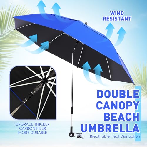 Nuanchu 2 Pack 49" Double Canopy Beach Umbrella with Clamp - color: Cobalt Blue