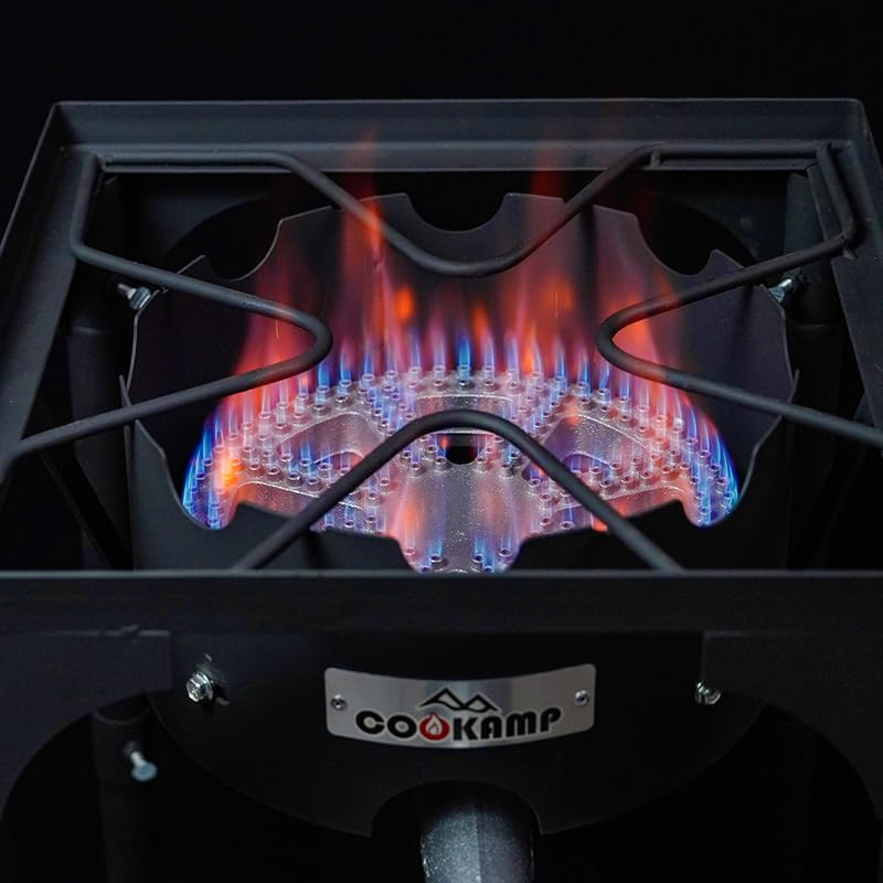 COOKAMP High Pressure Propane Burner Banjo Single Wok Burner 200,000BTU with Adjustable Height. 0-20 PSI Adjustable Regulator and Steel Braided Hose SA1550 (200,000BTU) - style: 200,000BTU