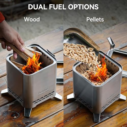 2-in-1 Wood Burning Fire Pit with Pot Rack, 9" Tabletop Fireplace, Green - color: Silver, size: 9"