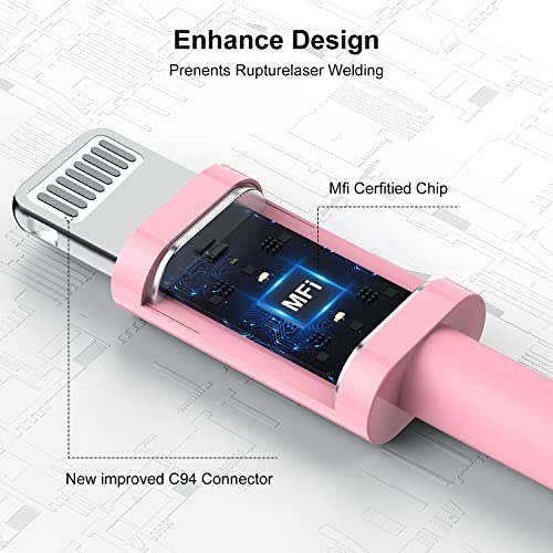 3ft iPhone Charger Apple MFi Certified, Apple Lightning to USB Cable 3 Feet,Fast Apple Charging Cable Cord 3 Foot for iPhone 14 Pro Max/13/13 Mini/13 Pro/12/11 Pro/11/XS MAX/XR/8/7/6s/5S/iPad - color: 2PACK-Pink