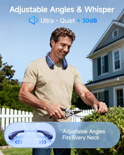 SWEETFULL Portable Neck Fan: 5200mAh Bladeless Personal Fan | 4 Speeds, 20H Max Runtime, No Hair Twist Quiet Wearable Fan for Travel | Birthday Gifts for Men Women Mom Dad - color: A1 Blue