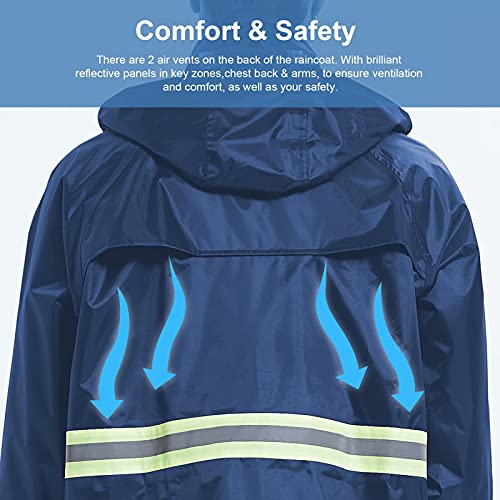 Rain Suits for Men Women Waterproof, Breathable Rain Coats with Eye-Catching Reflective Strip, Durable Rain Gear - color: Blue, size: XX-Large