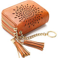 APHISON RFID Credit Card Holder Zipper Card Case Keychain Small Wallet for Women 1942-2 BROWN - color: B-BROWN-2（double zip）