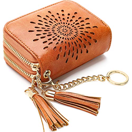 APHISON RFID Credit Card Holder Zipper Card Case Keychain Small Wallet for Women 1942-2 BROWN - color: B-BROWN-2（double zip）