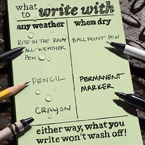 Rite in the Rain Weatherproof Soft Cover Notebook, 4.625" x 7.25", Green Cover, Universal Pattern (No. 974) - color: Green