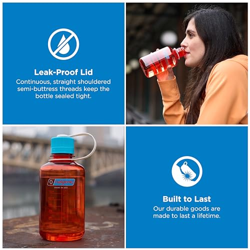 Nalgene 16 oz Narrow Mouth Water Bottle, Thrill & Motion, Flame w/Blue Atoll - color: Flame w/Blue Atoll, size: 16 Ounces
