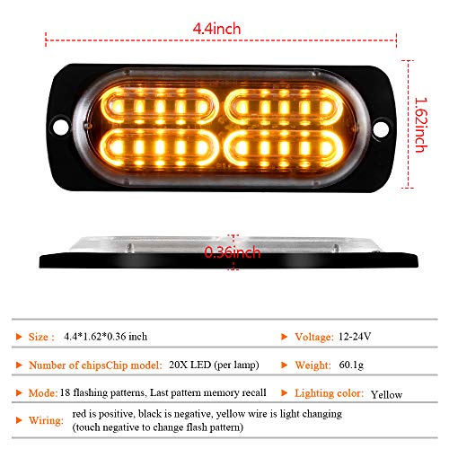 12-24V 20-LED Super Bright Emergency Strobe Warning Caution Hazard Construction Waterproof Flashing Strobe LED Light Bar Surface Mount for Car Truck SUV Van (Amber) - color: Amber