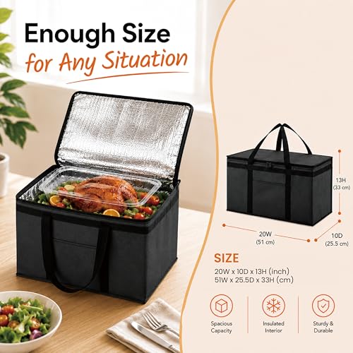 NZ home Insulated Food Bag, Portable Cooler Tote (2XL, Black, 1 Pack) - color: Black, size: 2XL