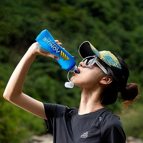 AONIJIE TPU Soft Flask Water Bottle Collapsible Running Flask for Hydration Pack, BPA Free, Wide Opening, for Outdoor Sports Hydration - color: C#500ml with straw- 2Pcs