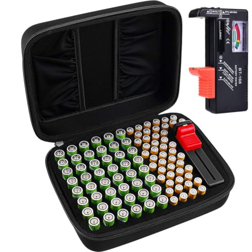 Comecase Battery Organizer Storage Case with Tester for 96 AA AAA Batteries - size: 96 AA AAA