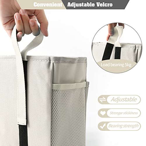 Bseash Bunk Bed Organizer, Bedside Caddy Hanging Bed Organizer Storage Bag with 4 Pockets and 2 Hooks, for College Dorm Rooms Bed, Hospital Bed, Baby Bed Rails, 600D Oxford Cloth (Beige) - color: Beige, size: Small